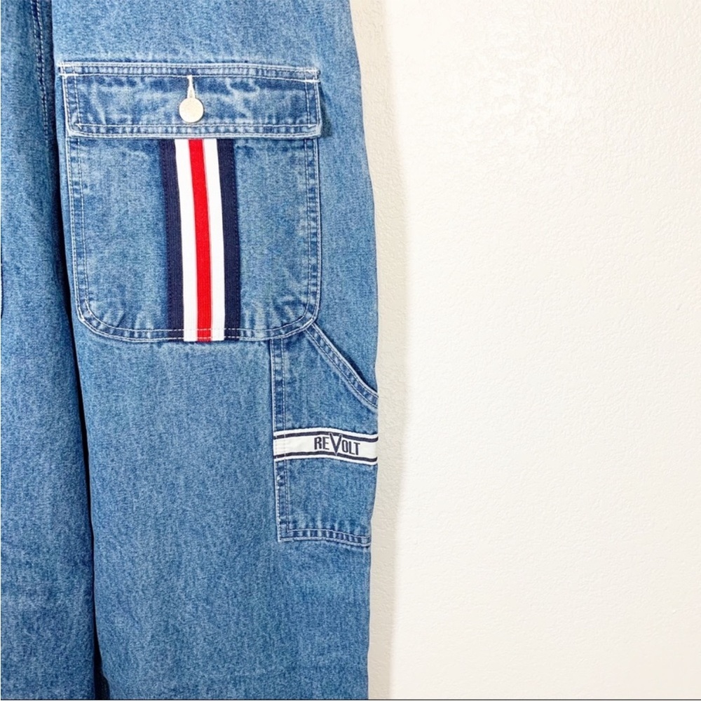 Deadstock Vintage Revolt Jeans Blue Denim Overalls with Stripe Accents - Picture 8 of 11